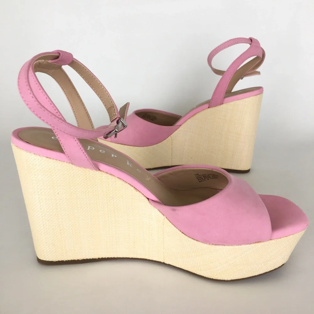 Copper Key Pink Leather Platform Wedge Sandals Women’s Size 10 Fairycore